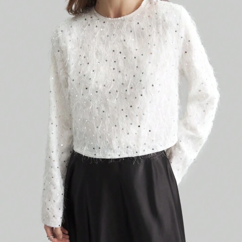 Ontre Modern Elegant Sequin Tassel Texture Crop Top